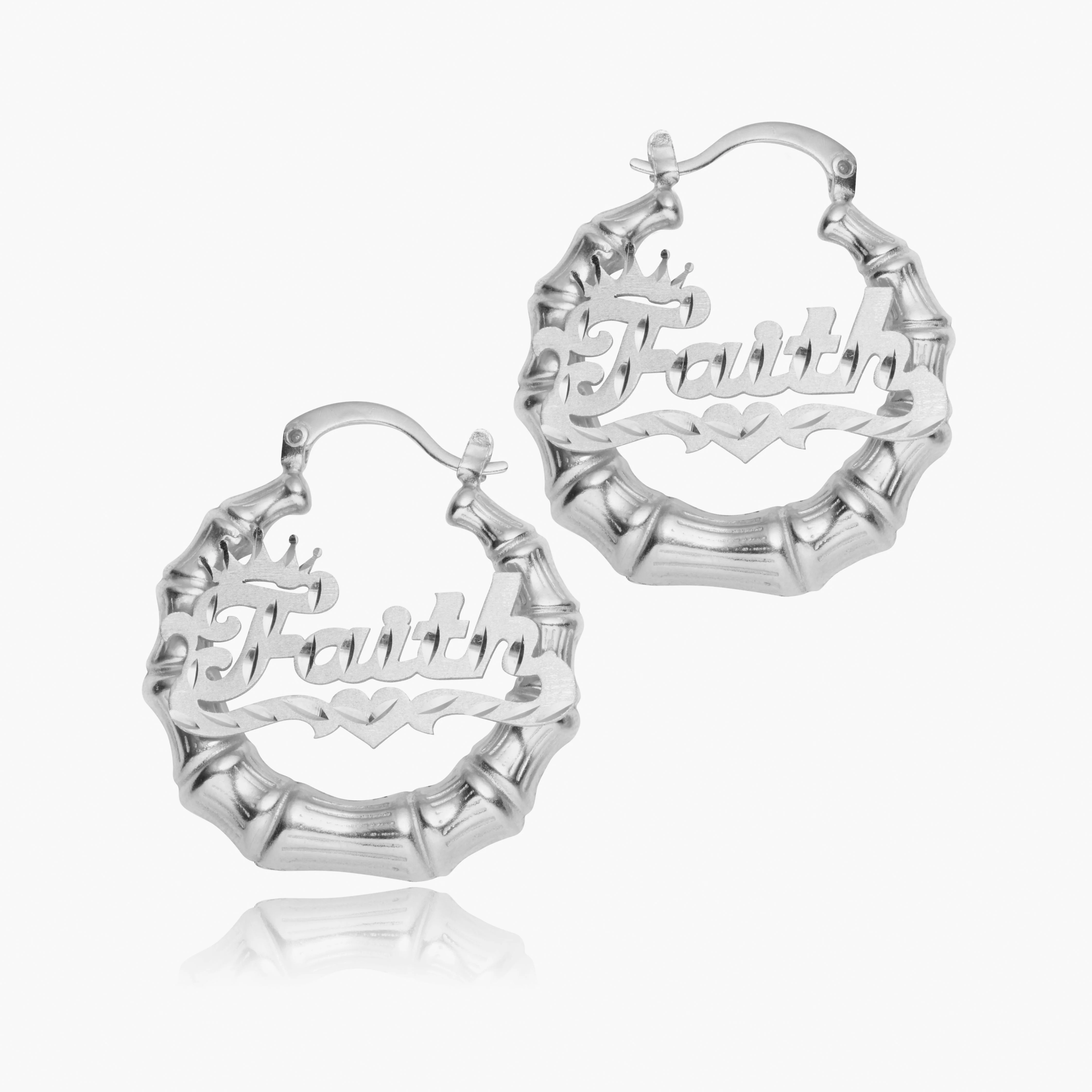 Kid's Bamboo Crown Name Earrings - Image 2