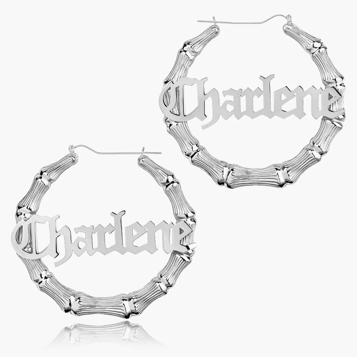 Gothic Bamboo Hoop Name Earrings - Image 2
