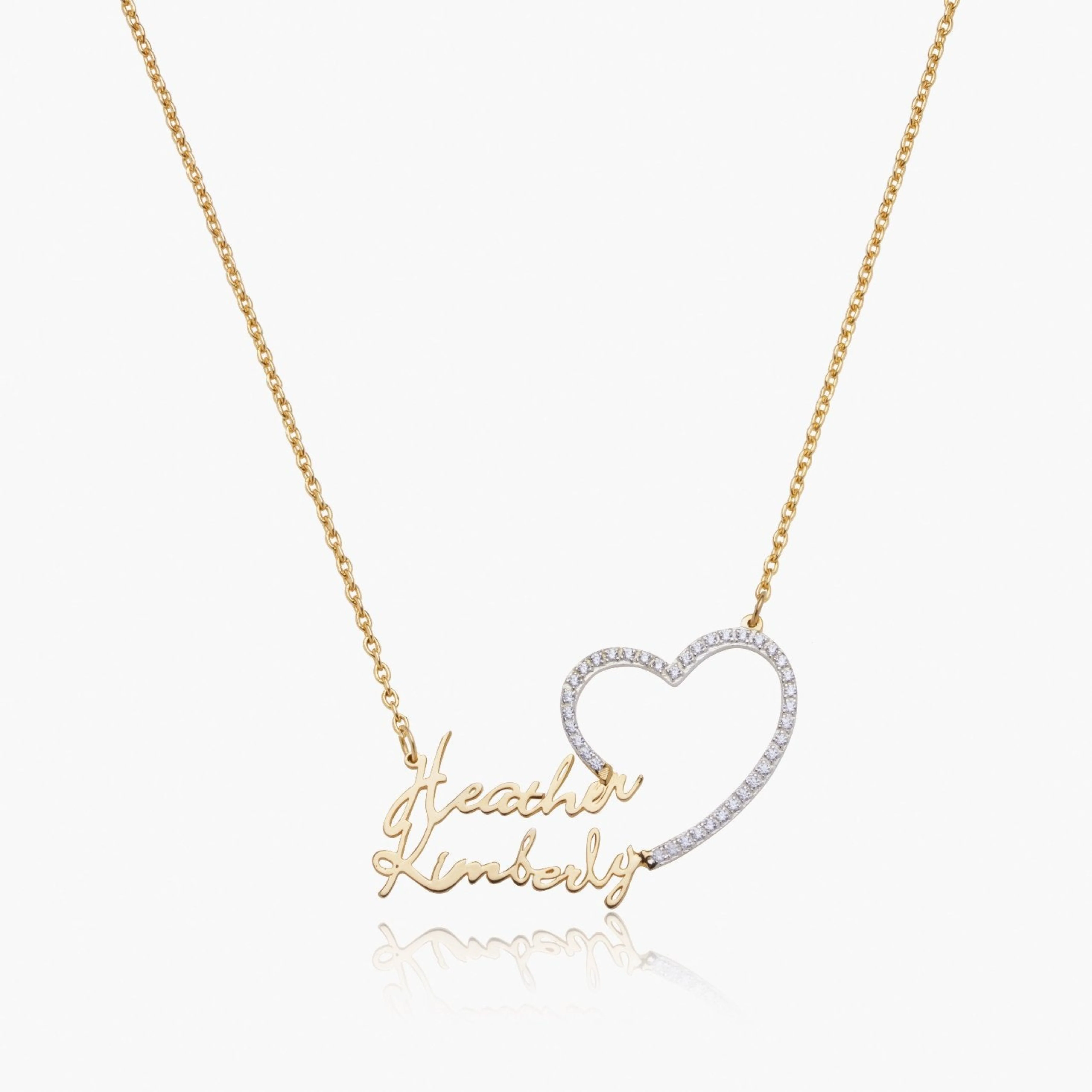 Couples Script Name Necklace w/ Iced Heart - Image 3