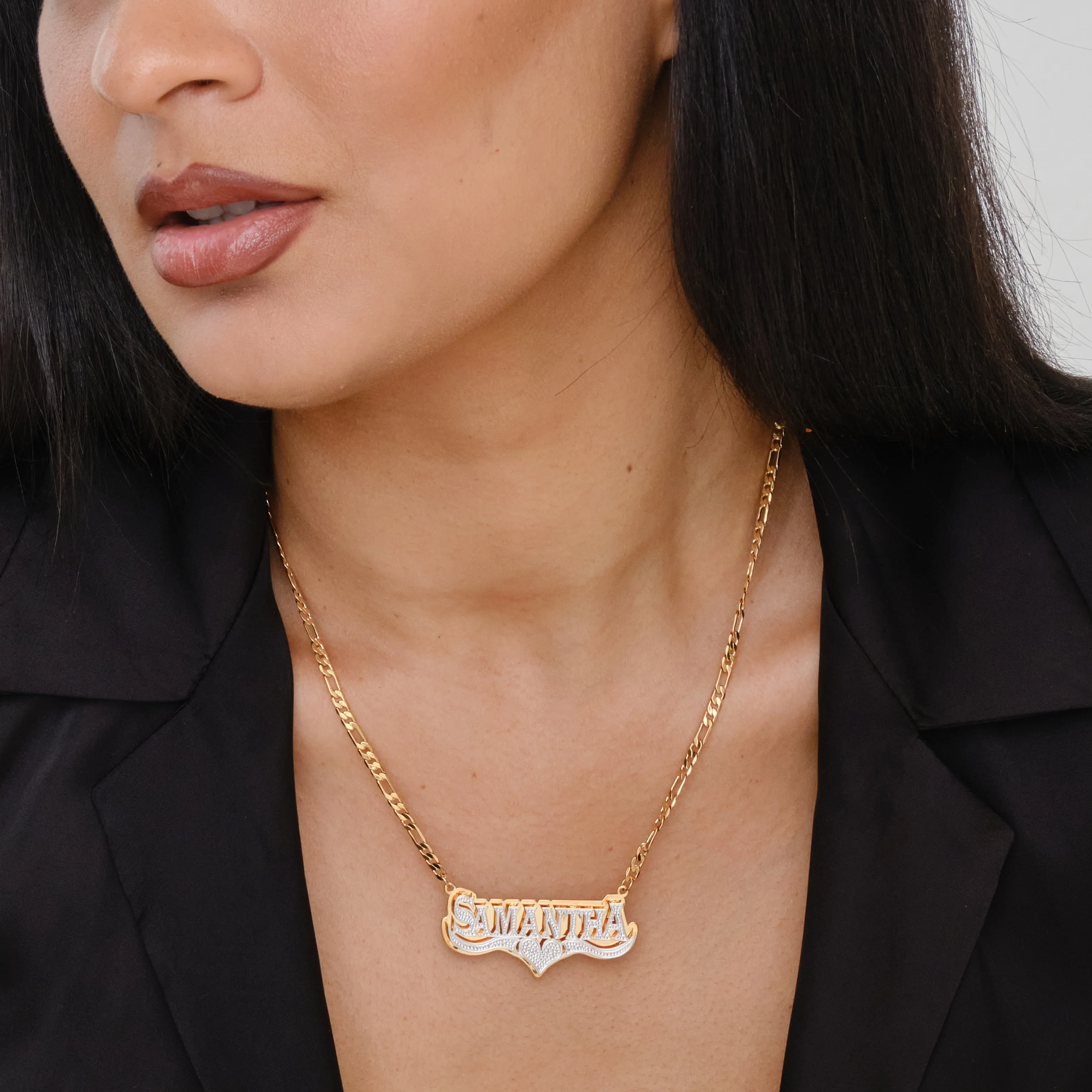 Double Plated HeartCrest Name Necklace - Image 2