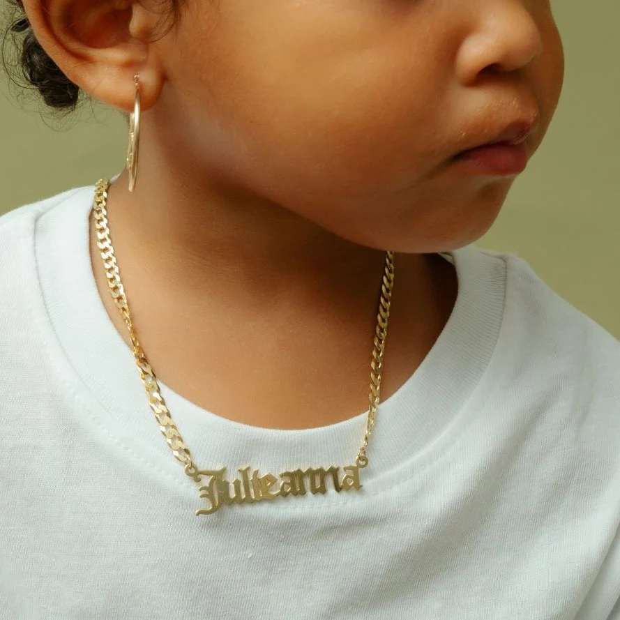 Kid's Gothic Name Necklace w/ Cuban Chain - Image 3