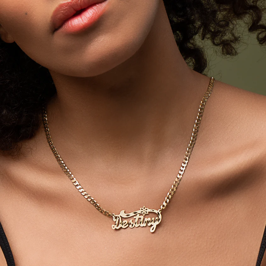 Kid's The Floral Diamond Cut Name Necklace - Image 3