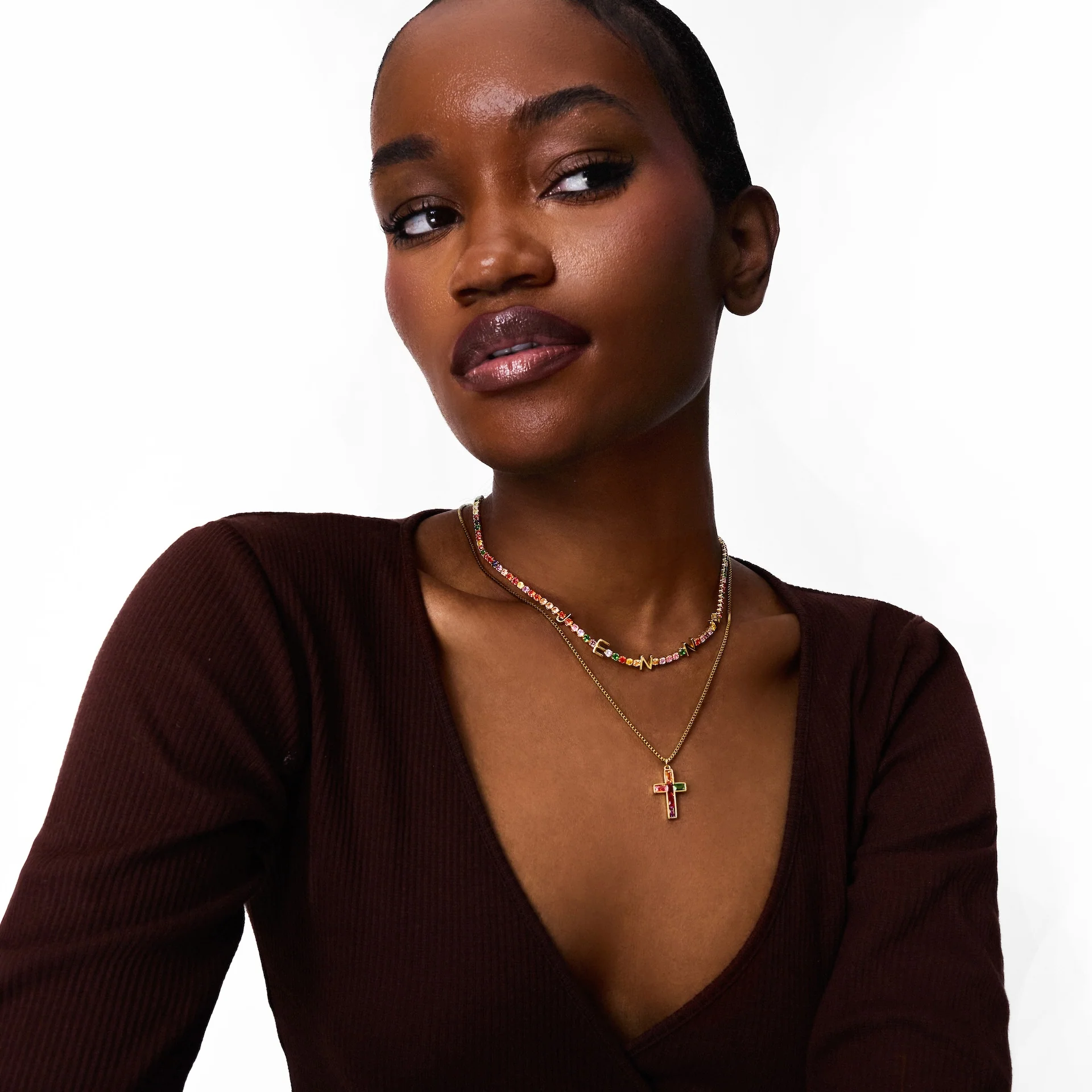 Spaced Out Name Necklace with Rainbow Tennis Chain - Image 3