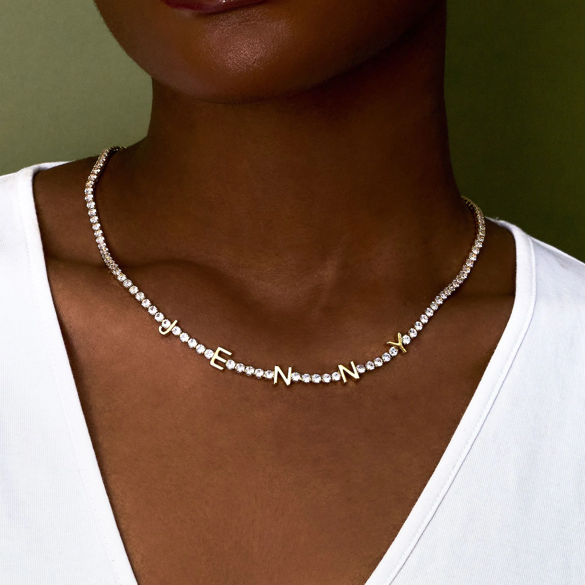 Spaced Out Name Necklace with Tennis Chain - Image 3