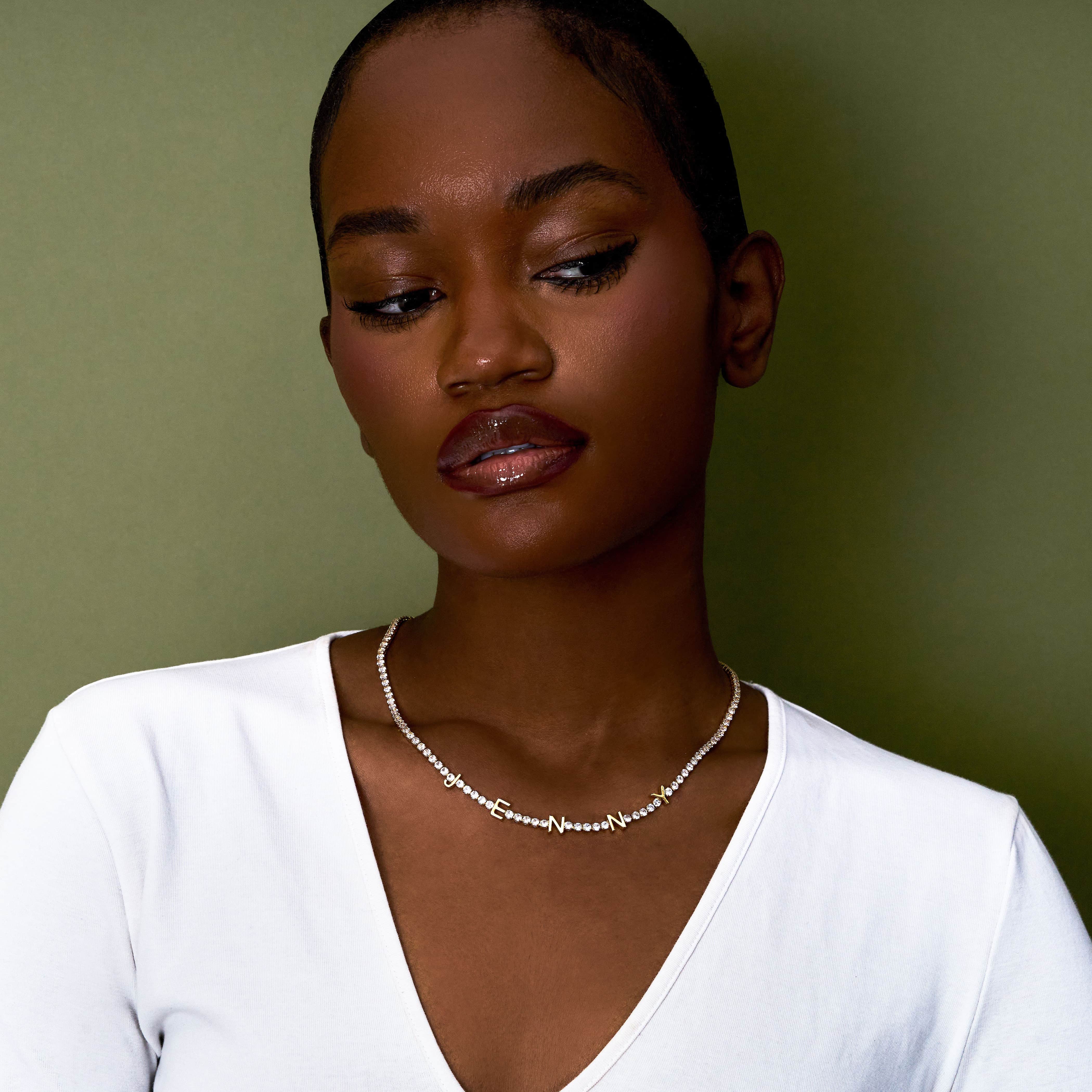 Spaced Out Name Necklace with Tennis Chain - Image 4