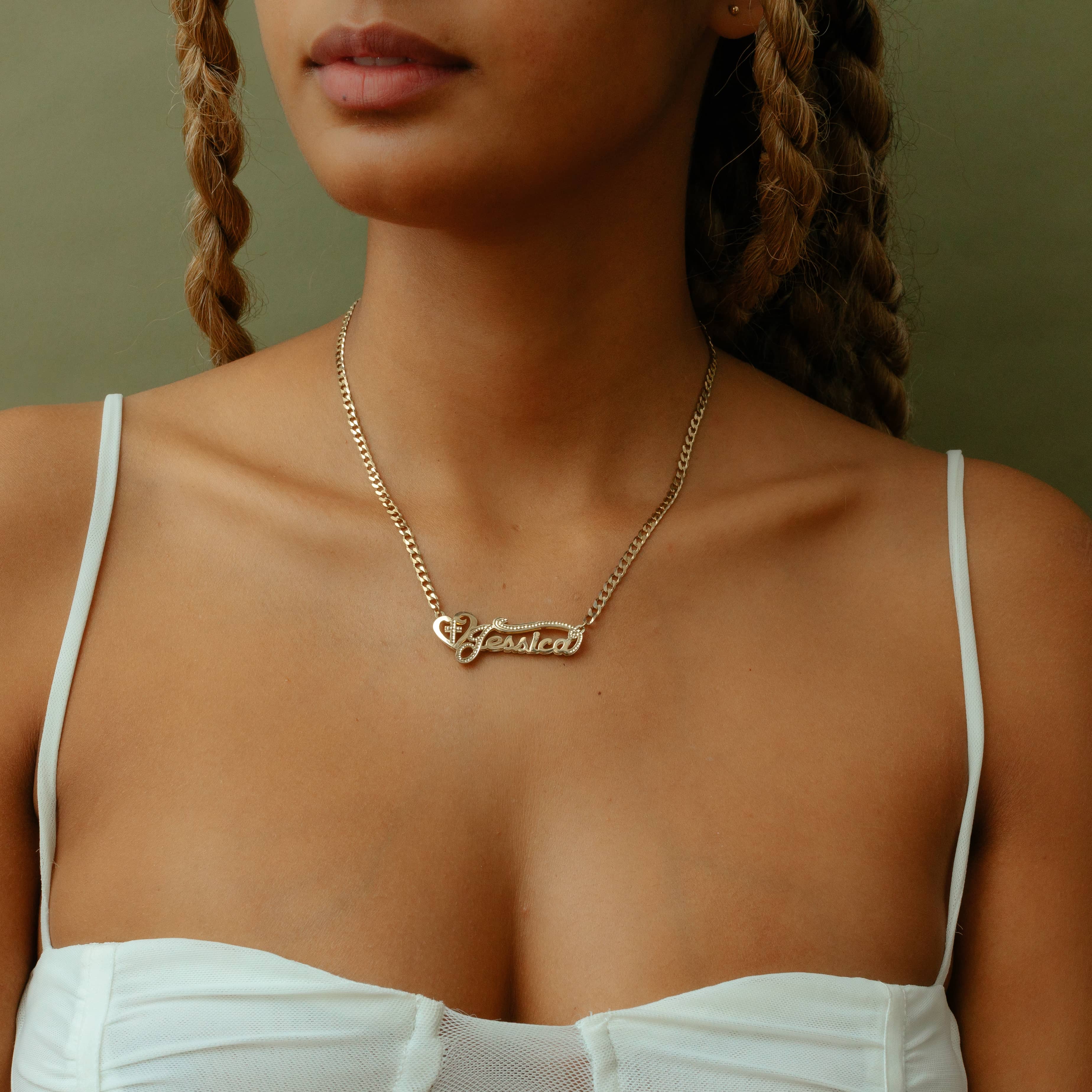 The Golden Double Plated Cross Name Necklace - Image 2